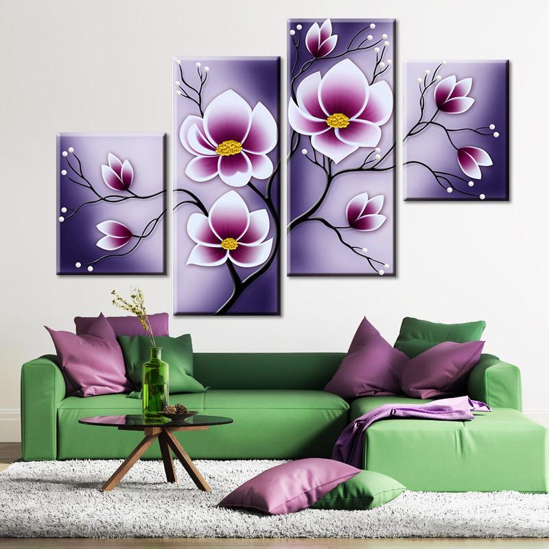 131x75CM 4PCSFlower 5D Diamond Painting -NOT FULL Drilled and No frame