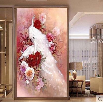 50X75CM Pink Peacock 5D Full Diamond Painting DIY Pictures