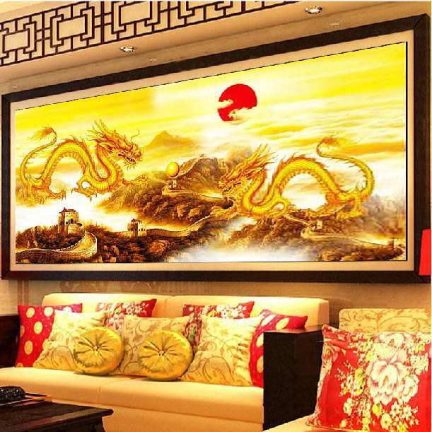 180x70CM-Gold Dragon- لوحة ألماس كاملة خماسية الأبعاد DIY بدون إطار A9700