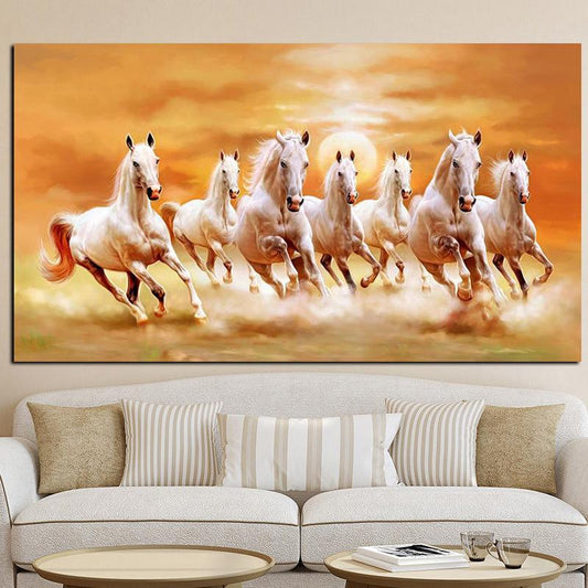 60x120cm Seven white horses NO Framed Oil Painting Canvas Wall Art For Living Room Home Decor Finished Finished Oil Painting