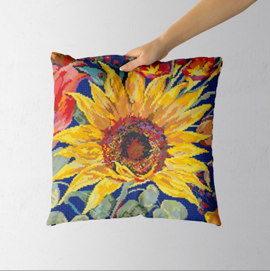 Sunflower DIY Embroidery Pillow Case DIY Cross Stitch Needlework Sets Home Decoration(Pillow core not included)