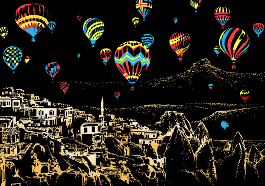 Scratch Art Paper Painting Sketch Scratch Painting Creative Gift Scratch Board for Adult and Kids with 5 Tools-Hot Air Balloon