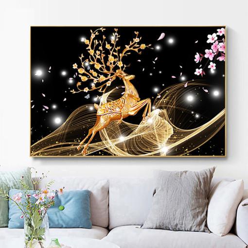 120x80 سنتيمتر غزال ذهبي 5d لتقوم بها بنفسك لوحة ماسية حفر كامل بدون إطار