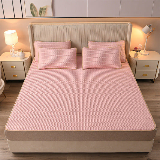 Solid color series-3pcs Summer Cool Latex Bed Mat Set Anti-skid Sleeping Mat with Pillowcase Bed Protection Pad Ins Bedding Home Room Decor