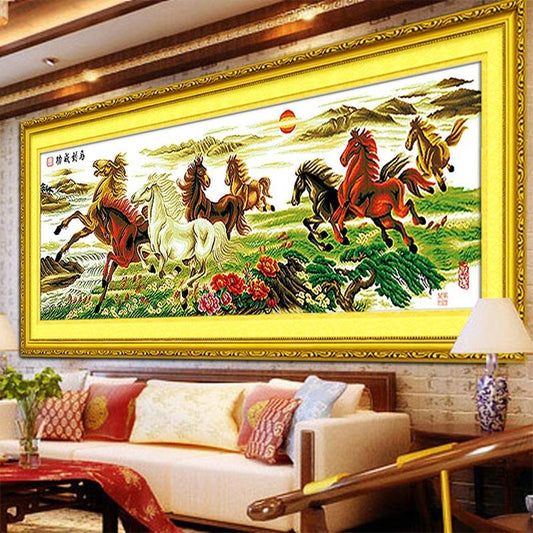 160X65cm  Horse  Finished Cross Stitch Home Decoration