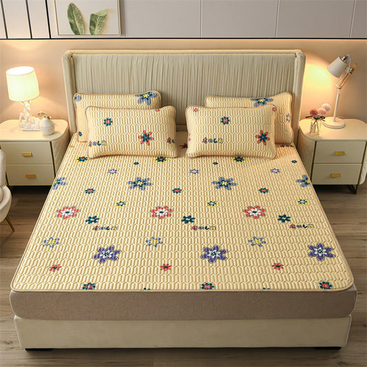 Chrysanthemum-3pcs Summer Cool Latex Bed Mat Set Anti-skid Sleeping Mat with Pillowcase Bed Protection Pad Ins Bedding Home Room Decor
