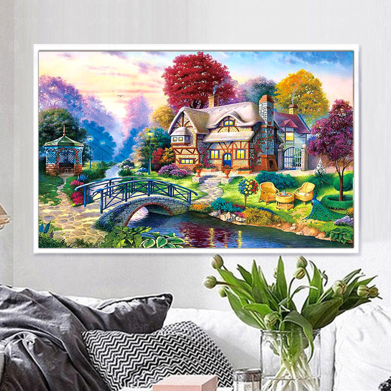 120X79CM-Dream home 3 خيوط 11CT مختومة عبر الغرز مجموعة كاملة من أدوات التطريز للمبتدئين أنماط مطبوعة مسبقًا