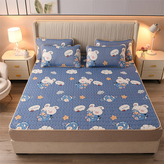 Starry rabbit-3pcs Summer Cool Latex Bed Mat Set Anti-skid Sleeping Mat with Pillowcase Bed Protection Pad Ins Bedding Home Room Decor