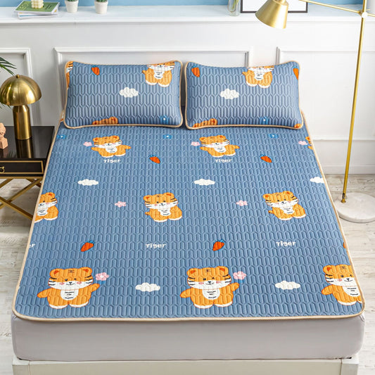 Tiger-3pcs Summer Cool Latex Bed Mat Set Anti-skid Sleeping Mat with Pillowcase Bed Protection Pad Ins Bedding Home Room Decor