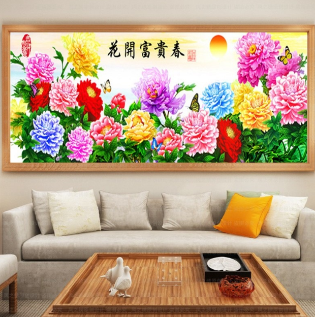 150x58 سنتيمتر الزهور بلوم عبر عدة خياطة 11CT مختوم مجموعة كاملة من التطريز كاتب عدة للمبتدئين نمط المطبوعة مسبقا