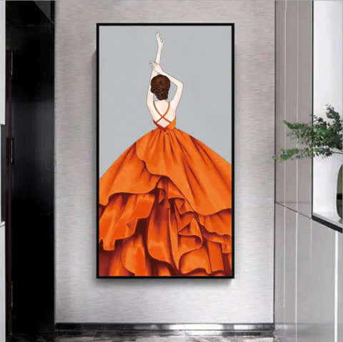 50 × 90 سم - فستان أحمر - لوحة ماسية كاملة خماسية الأبعاد DIY بدون إطار