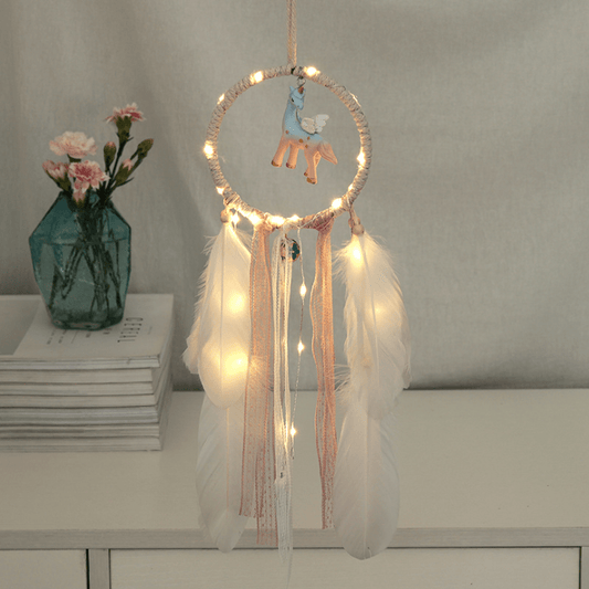 Handmade Dream Catcher With Light Room Decor Feather Weaving Wind Chimes Religious Mascot