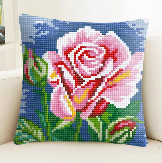 Flower DIY Embroidery Pillow Case DIY Cross Stitch Needlework Sets Home Decoration(Pillow core not included)