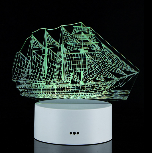 3D Colorful Charging Night Light Bedside LED Lamp Various Shapes Creative Gif-Sailboat