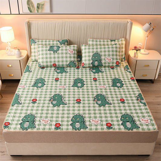 dinosaur-3pcs Summer Cool Latex Bed Mat Set Anti-skid Sleeping Mat with Pillowcase Bed Protection Pad Ins Bedding Home Room Decor