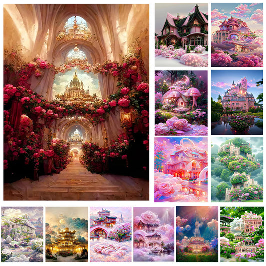 【CHOOSE PICTURE TO PLACE ORDER】 40x50cm  dream castle 5d diy diamond painting full drill NO FRAME