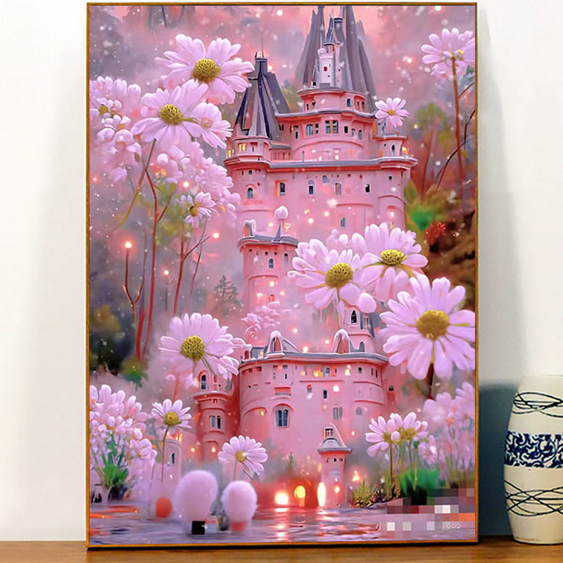 50x70CM pink castle 5D Full Diamond no frame round drill