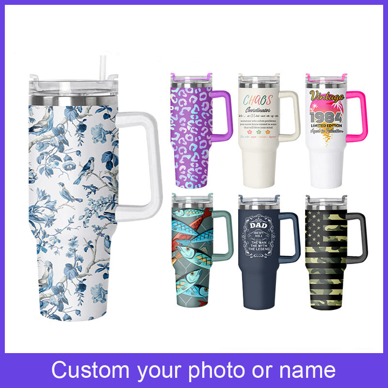 Personalized Tumbler With Handle and Straw 40oz Travel Cup With Your Photo or Name