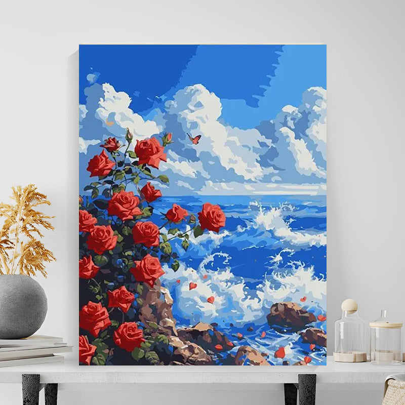 40X50CM Seaside Rose Flower DIY Oil Painting By Numbers