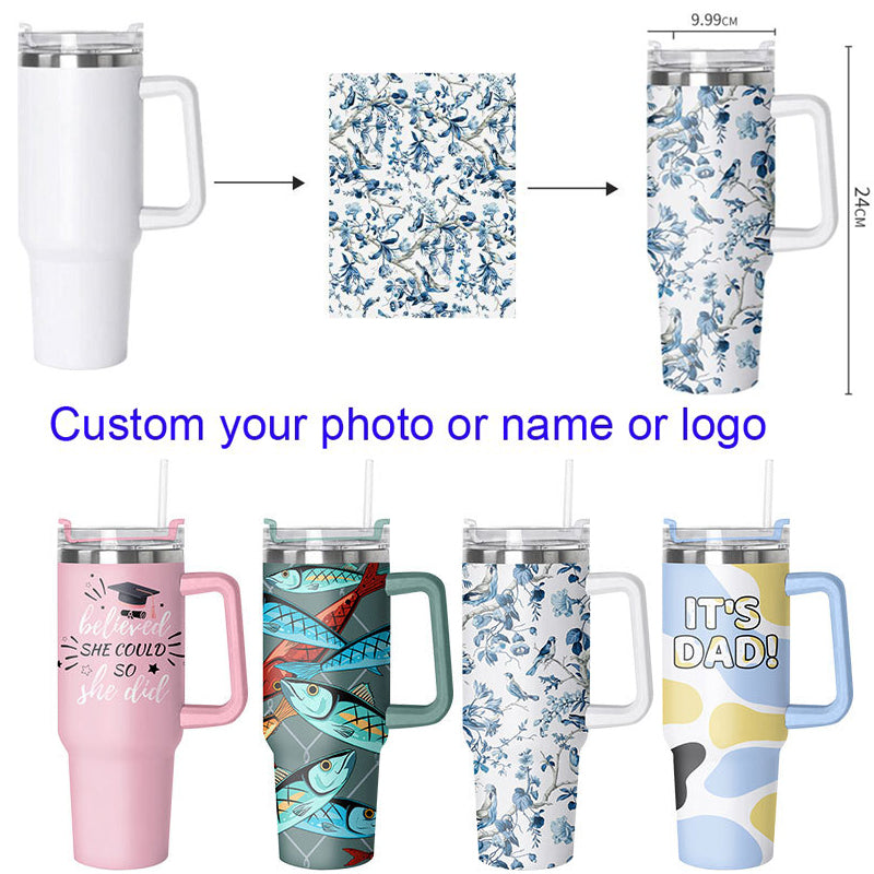 Personalized Tumbler With Handle and Straw 40oz Travel Cup With Your Photo or Name