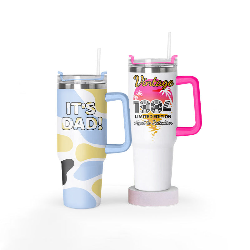 Personalized Tumbler With Handle and Straw 40oz Travel Cup With Your Photo or Name