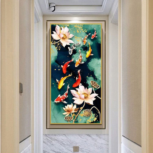 60X120CM-Koi and lotus 3 strands 11CT Stamped Cross Stitch Full Range of Embroidery Pre-Printed Patterns