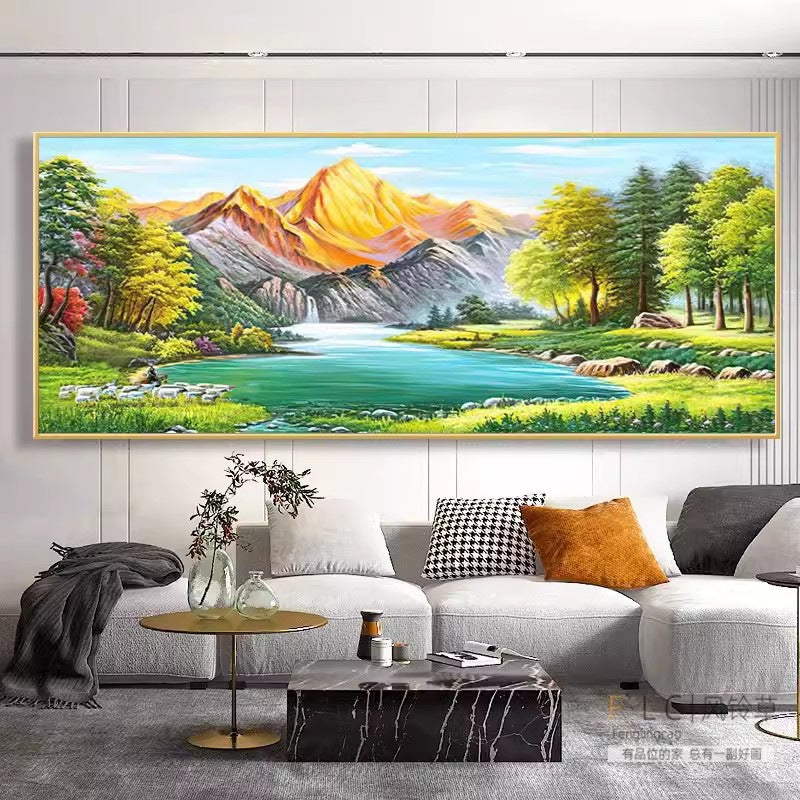 65X150CM  Golden Mountains DIY Cross Stitch Kits Full Range of Embroidery 11CT 3 Strands NO Frame