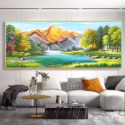 65X150CM  Golden Mountains DIY Cross Stitch Kits Full Range of Embroidery 11CT 3 Strands NO Frame