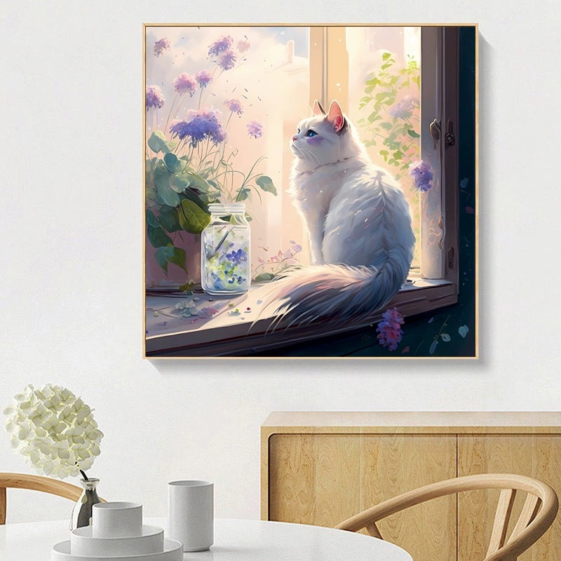 50X50CM Flower Cat DIY Cross Stitch Kits Full Range of Embroidery 11CT 3 Strands NO Frame