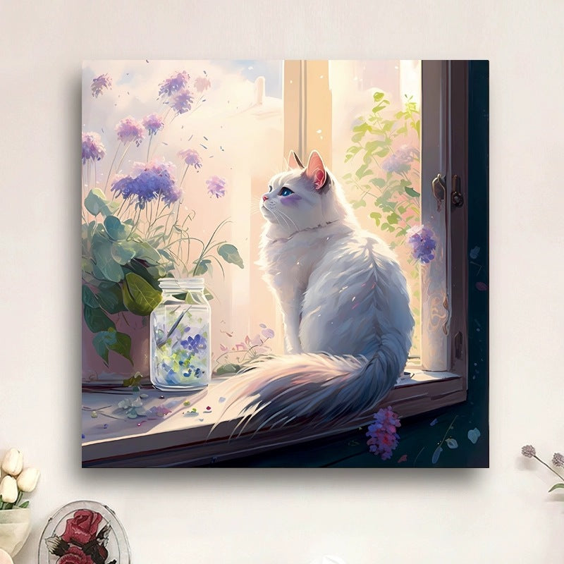 50X50CM Flower Cat DIY Cross Stitch Kits Full Range of Embroidery 11CT 3 Strands NO Frame