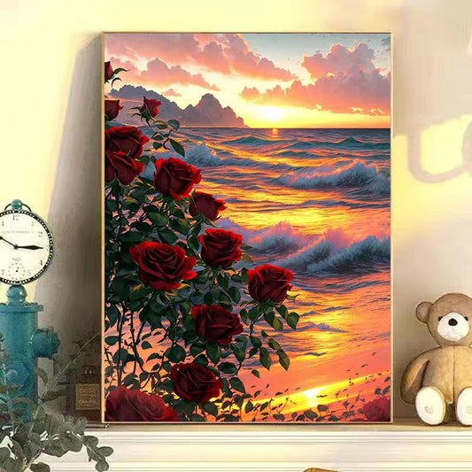 40x50cm sea rose Cross Stitch Kits 11CT Stamped Full Range of Embroidery Starter Kit for Beginners Pre-Printed Pattern