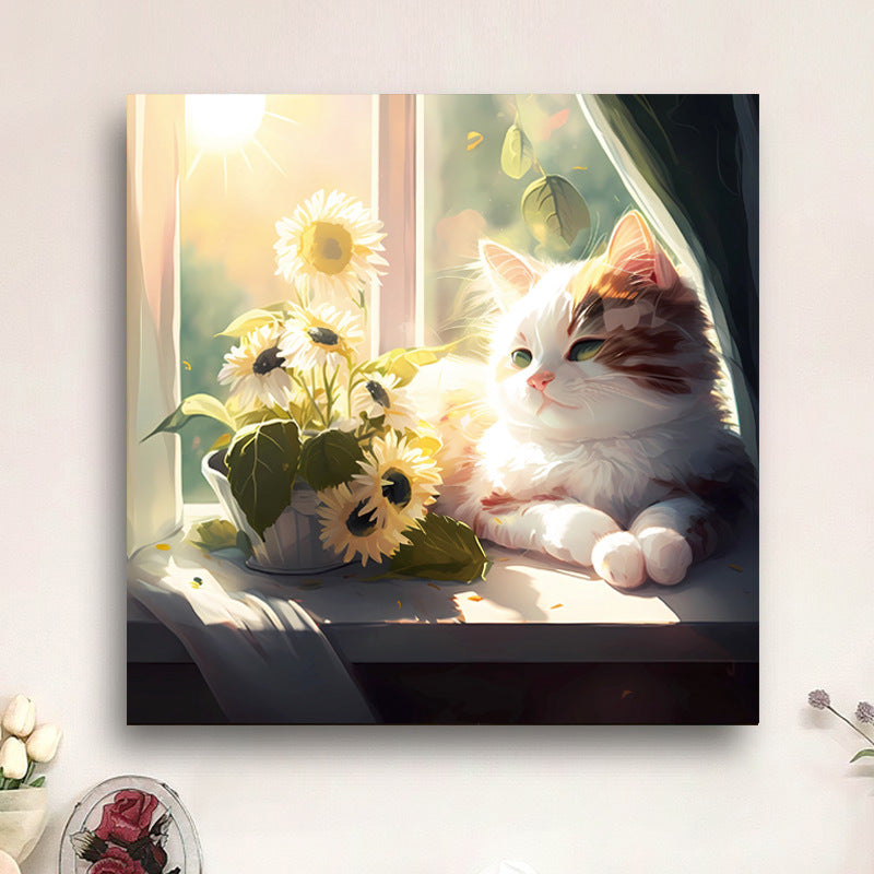 50X50CM Flower Cat DIY Cross Stitch Kits Full Range of Embroidery 11CT 3 Strands NO Frame