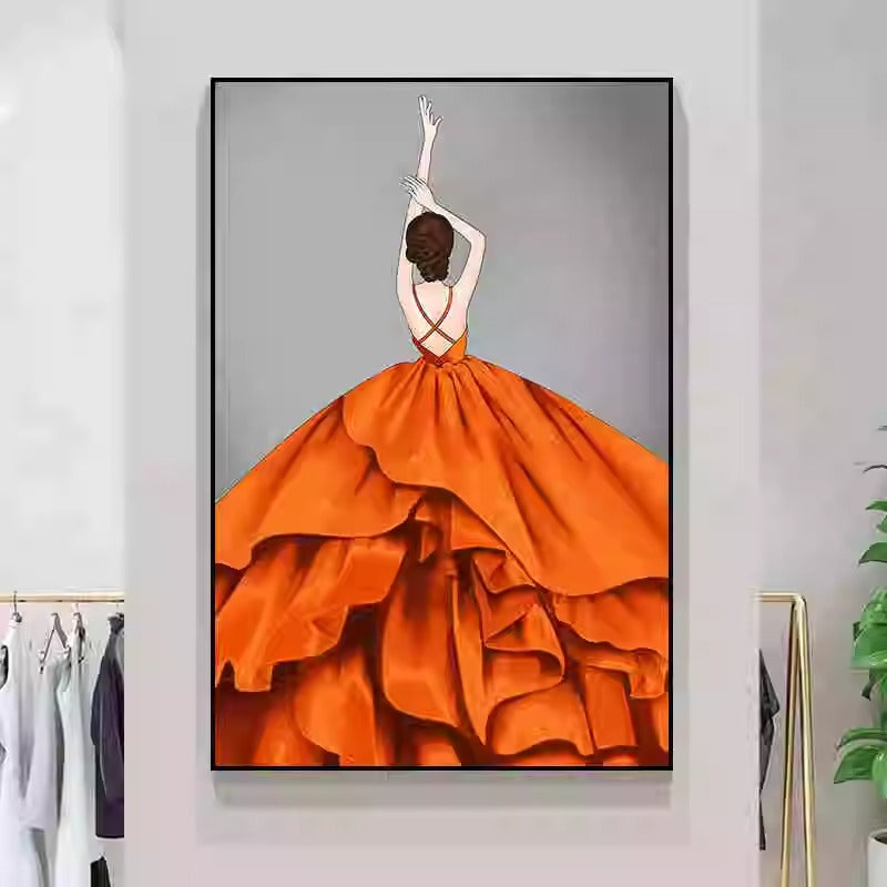 50X90CM - Orange Dress Girl DIY 5D Full Diamond Painting NO Frame