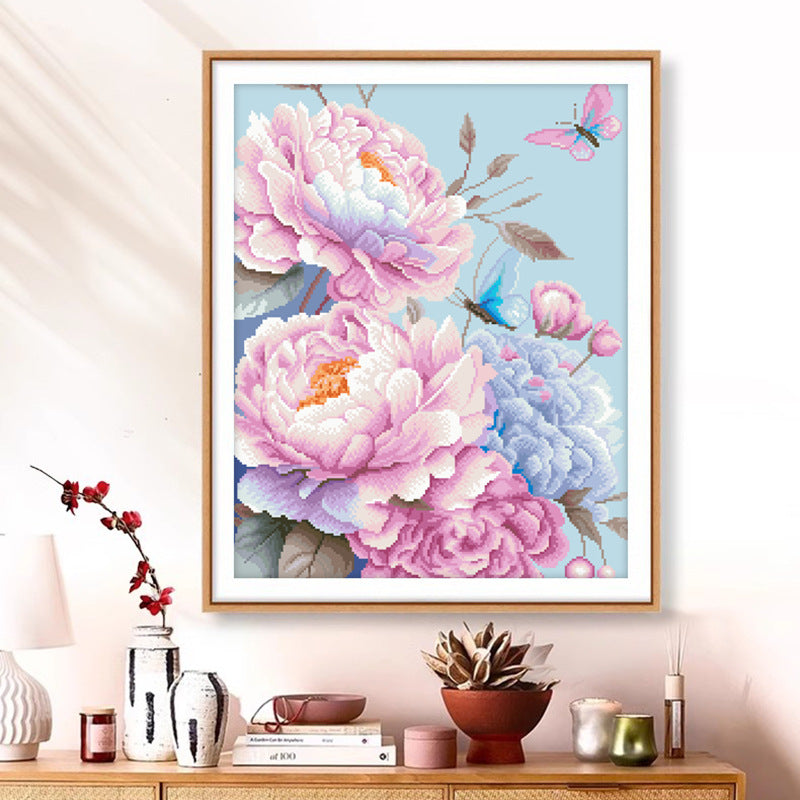 50X60CM Peony DIY Cross Stitch Kits Full Range of Embroidery 11CT 3 Strands NO Frame