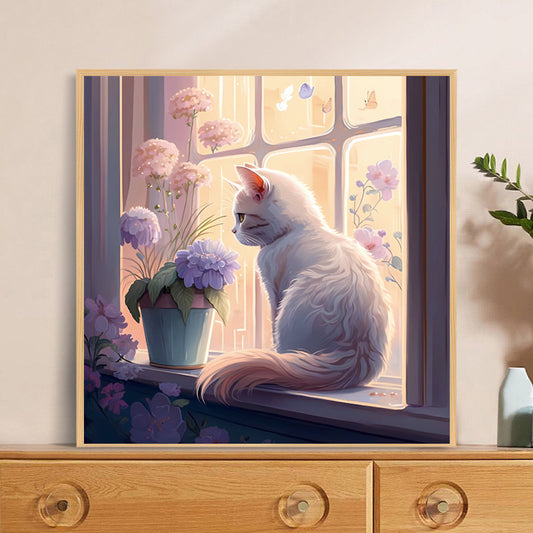 50X50CM Flower Cat DIY Cross Stitch Kits Full Range of Embroidery 11CT 3 Strands NO Frame