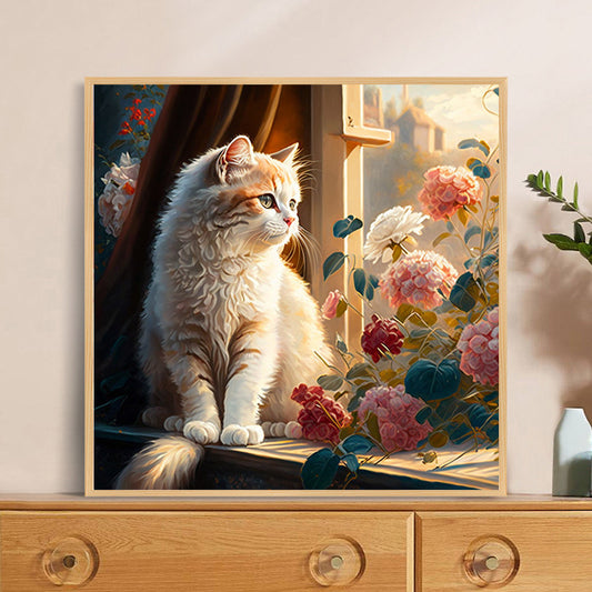 60X60CM Flower Cat DIY Cross Stitch Kits Full Range of Embroidery 11CT 3 Strands NO Frame