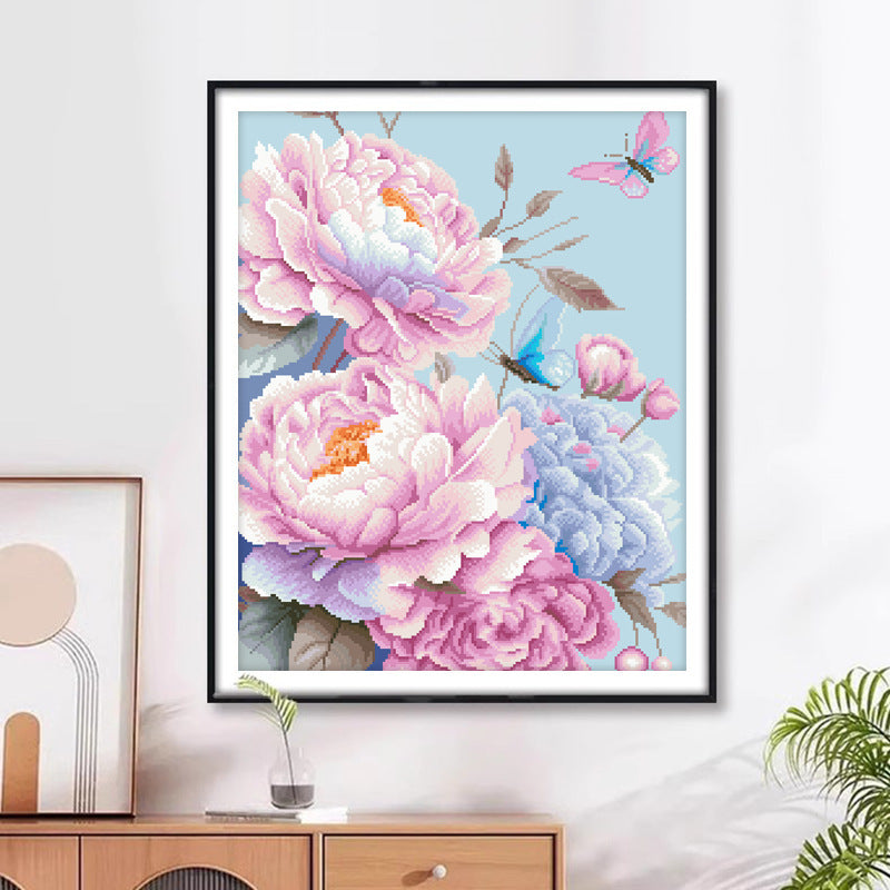 50X60CM Peony DIY Cross Stitch Kits Full Range of Embroidery 11CT 3 Strands NO Frame