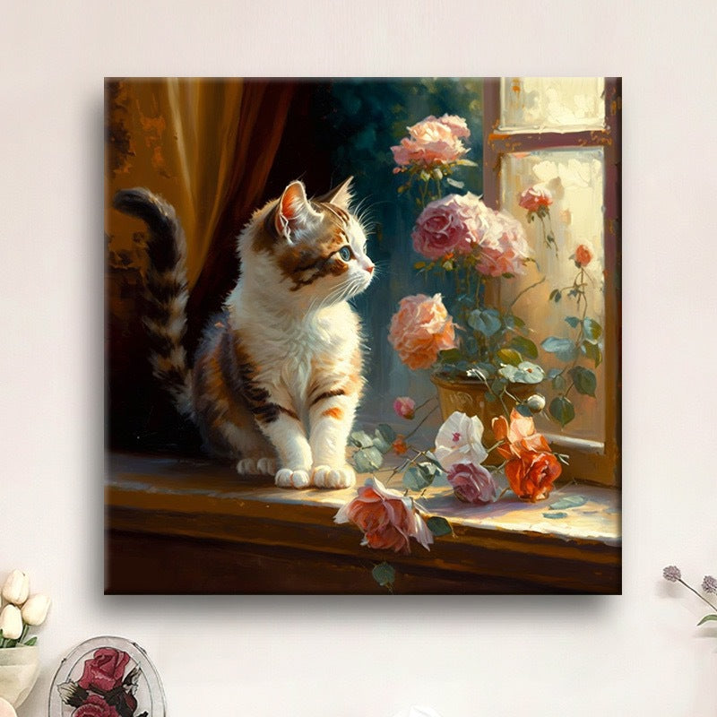 60X60CM Flower Cat DIY Cross Stitch Kits Full Range of Embroidery 11CT 3 Strands NO Frame