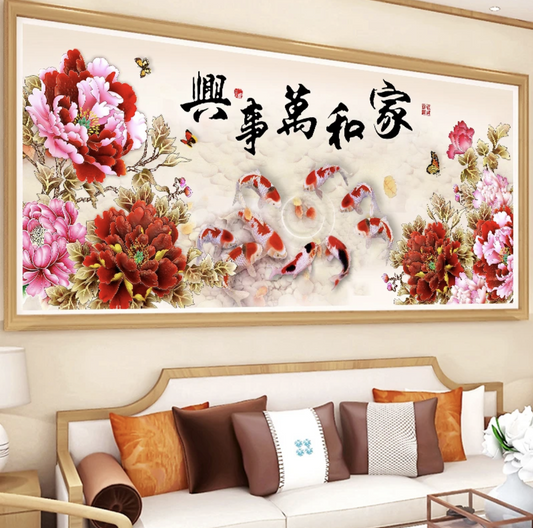 150X65CM - Flower and Fish DIY 5D Full Diamond Painting NO Frame