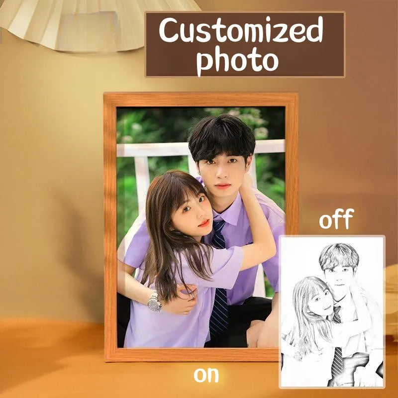 Personalized Photo Custom LED Light Painting With Frame Luminous Painting Three Color Dimming