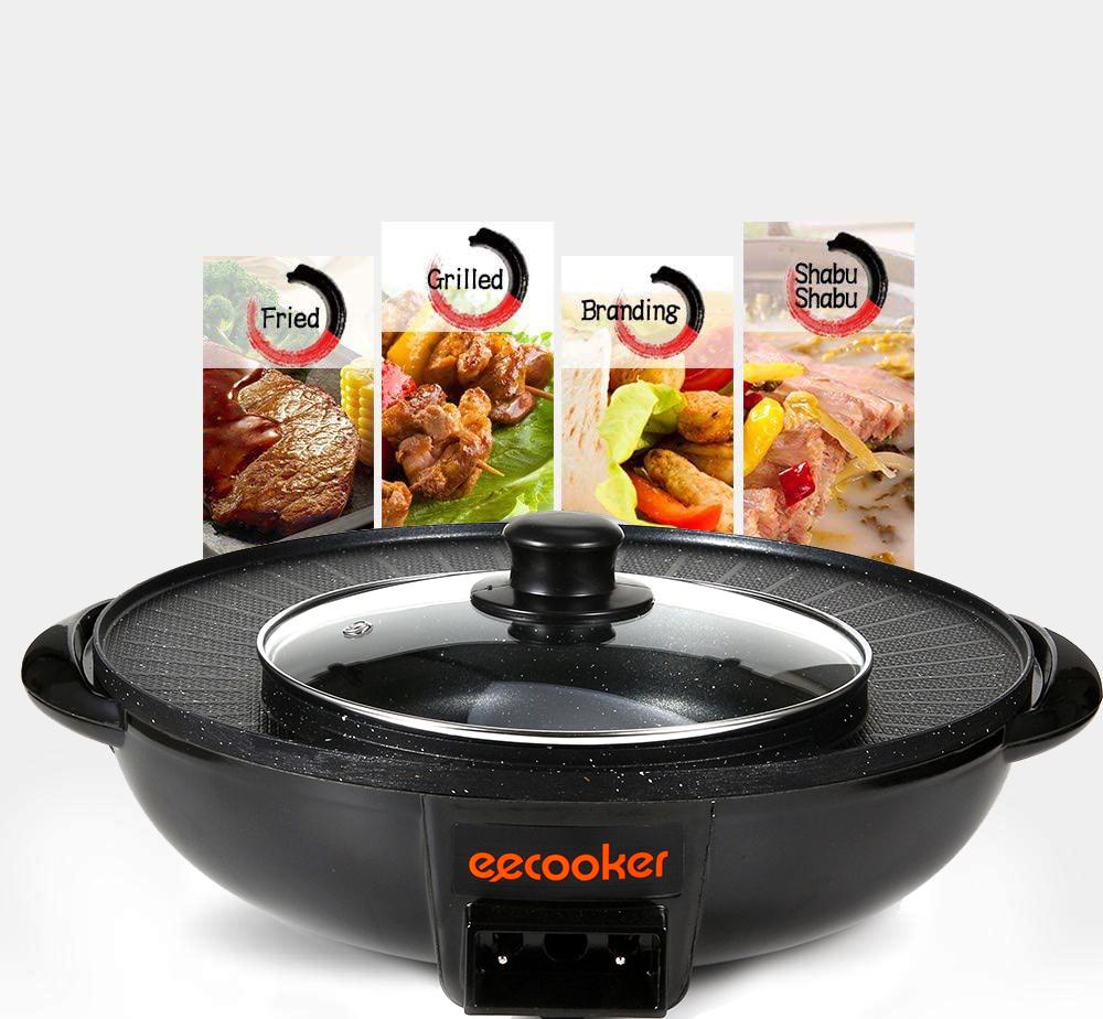 ❥❥❥SHIP FROM Riyadh Smokeless Non-Stick Indoor 2 in 1 BBQ Grill & Hot Pot Multi-Function Electric Barbecue Oven