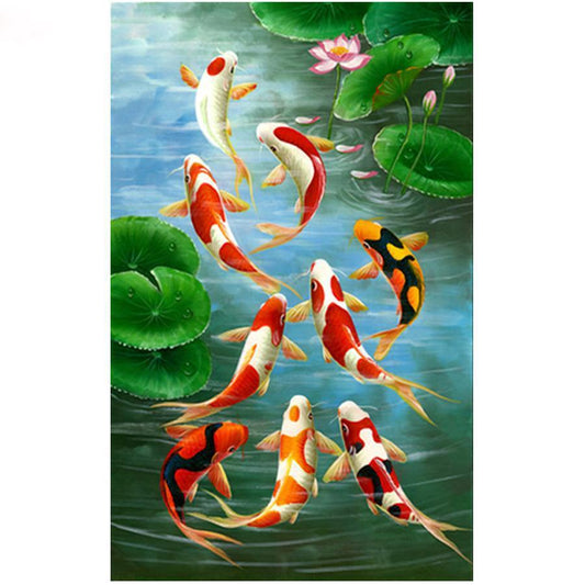 60x95CM 9 fish 5D Full Diamond Painting DIY NO Frame Round diamond