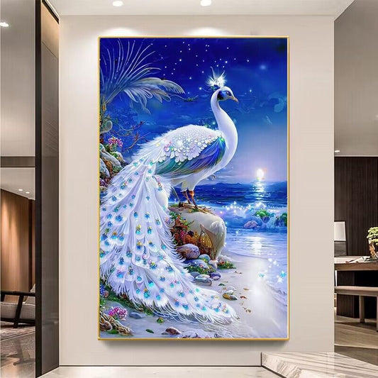 50X80cm Seaside Peacock Cross Stitch Kits 11CT Stamped Full Range of Embroidery Starter Kit for Beginners Pre-Printed Pattern