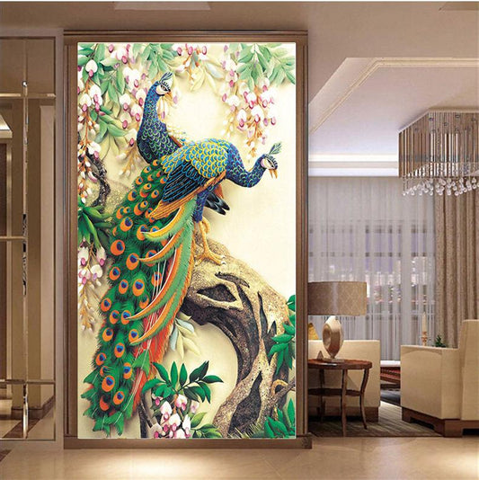 40X61CM Peacock with flower 5D Full Diamond Painting DIY Pictures