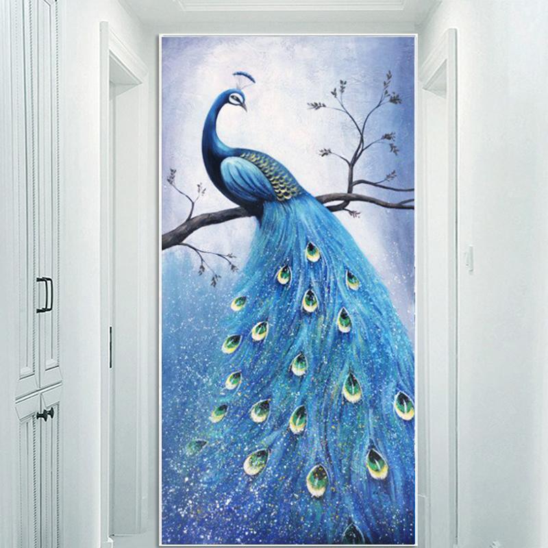 60X110CM-Blue Peacock 5D Full Diamond Painting DIY