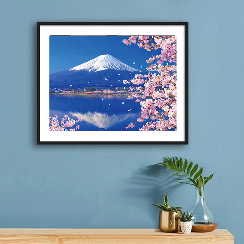 70x50CM-Mount Fuji and cherry blossoms DIY 5D full Diamond Painting no frame