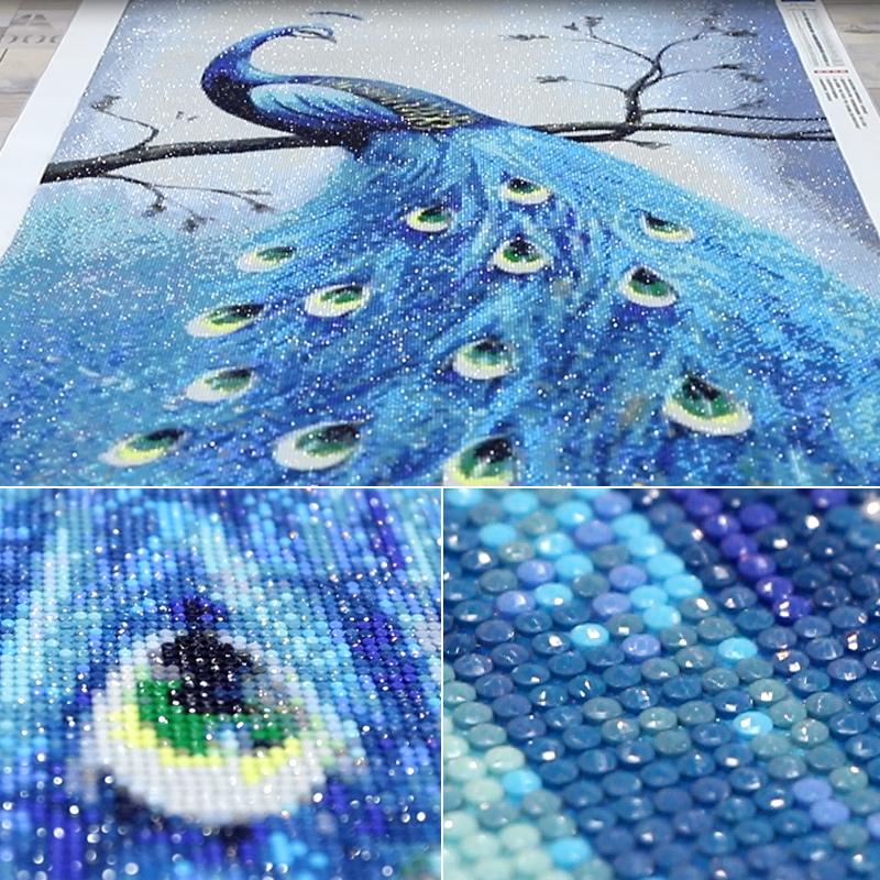 60X110CM-Blue Peacock 5D Full Diamond Painting DIY