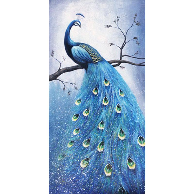 60X110CM-Blue Peacock 5D Full Diamond Painting DIY