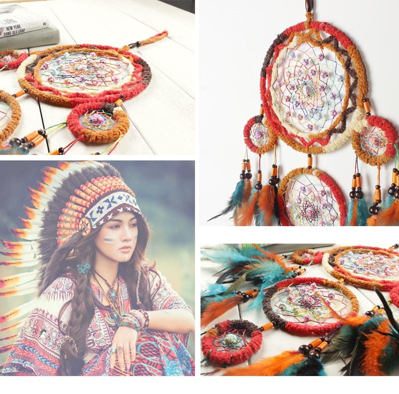 Handmade Dream Catcher With Light Room Decor Feather Weaving Wind Chimes Religious Mascot