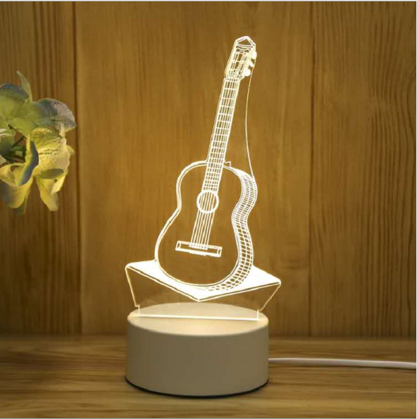 3D Colorful Charging Night Light Bedside LED Lamp Various Shapes Creative Gif-guitar